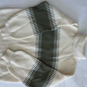 Women’s Baltic Born Cream and Green Striped Sweater, Size Small